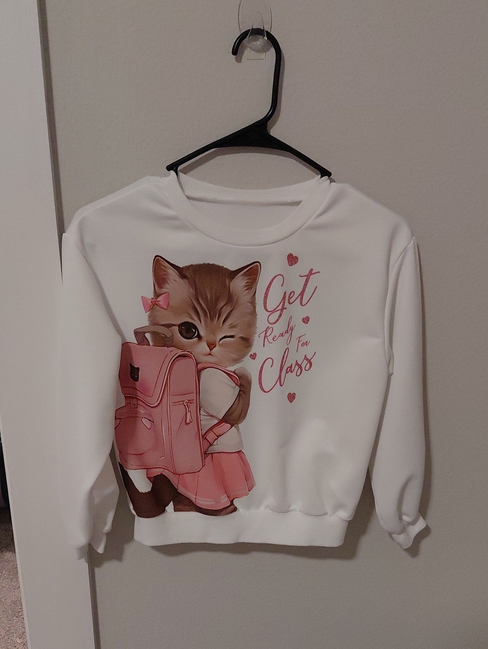 Cute Kitten Back-to-Class Pink Cat Sweatshirt - White